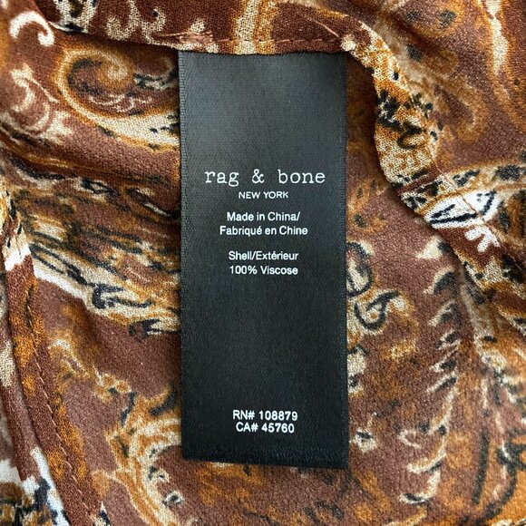 RAG & BONE Antonia Paisley Button Up Long Sleeve Blouse Shirt Brown - Picture 9 of 10